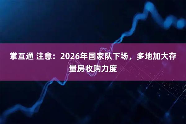 掌互通 注意：2026年国家队下场，多地加大存量房收购力度